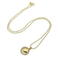 Cubic Zircon Micro Pave Brass Necklace, gold color plated, micro pave cubic zirconia & for woman & hollow, 14x16mm, Length:Approx 18 Inch, Sold By PC