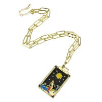 Messing Halskette, goldfarben plattiert, für Frau & Emaille, schwarz, 25x46mm, Länge:ca. 20.5 ZollInch, verkauft von PC