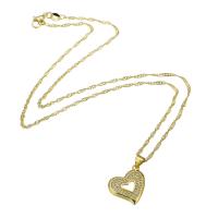 Cubic Zircon Micro Pave Brass Necklace, Heart, gold color plated, micro pave cubic zirconia & for woman & hollow, 15x18mm, Length:Approx 19 Inch, Sold By PC