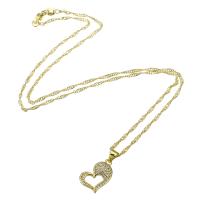 Cubic Zircon Micro Pave Brass Necklace, Heart, gold color plated, micro pave cubic zirconia & for woman & hollow, 10x17mm, Length:Approx 19 Inch, Sold By PC