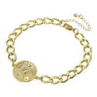 Bracelet cubique en laiton zircon pavent, Placage de couleur d'or, pavé de micro zircon & pour femme, 23x18mm, Longueur:Environ 9.5 pouce, Vendu par PC