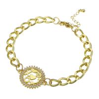 Bracelet cubique en laiton zircon pavent, Placage de couleur d'or, pavé de micro zircon & pour femme, 25x19mm, Longueur:Environ 10.3 pouce, Vendu par PC