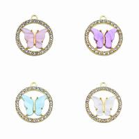 Tibetan Style Rhinestone Pendants, with Acetate, Butterfly, gold color plated, Unisex & with rhinestone & hollow, more colors for choice, nickel, lead & cadmium free, 22x25mm, Sold By PC