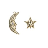 Brass Earring Drop Component Moon and Star gold color plated DIY & micro pave cubic zirconia golden nickel lead & cadmium free  Sold By Pair