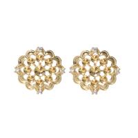 Brass Earring Stud Component, gold color plated, DIY & micro pave cubic zirconia, golden, nickel, lead & cadmium free, 16x16mm, Sold By Pair