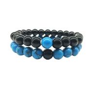 Gemstone Bracelets Black Stone with turquoise Round Unisex 8mm Length 7.48 Inch Sold By PC
