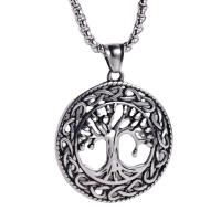 Nehrđajućeg čelika, nakit ogrlice, 304 nehrđajućeg čelika, Tree of Life, modni nakit & različitih stilova za izbor & za čovjeka, izvorna boja, 43x38mm, Dužina 60 cm, Prodano By PC