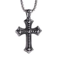 Stainless Steel Jewelry Necklace, 304 Stainless Steel, Cross, Vacuum Ion Plating, fashion jewelry & different styles for choice & for man, original color, 57x35mm, Length:60 cm, Sold By PC