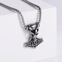 Stainless Steel Jewelry Necklace, 304 Stainless Steel, Hammer of Thor, Vacuum Ion Plating, fashion jewelry & different styles for choice & for man, original color, 45x33mm, Length:60 cm, Sold By PC