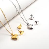 Fashion Stainless Steel Jewelry Sets Stud Earring & necklace 304 Stainless Steel Heart Vacuum Ion Plating 2 pieces & fashion jewelry & for woman 20*16mm 11*10mm Length Approx 19.7 Inch Sold By PC