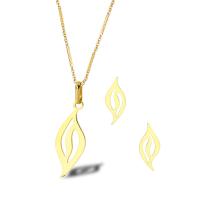 Titanium Steel Jewelry Set Stud Earring & necklace with 1.97inch extender chain Leaf 18K gold plated 2 pieces & fashion jewelry & for woman golden 40*14mm 23*10mm Length Approx 17.72 Inch Sold By Set