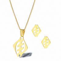 Titanium Steel Jewelry Set, Stud fülbevaló & nyaklánc, 18K aranyozott, 2 darab & divat ékszerek & a nő, aranysárga, 27*20mm,13*10mm, Hossz Kb 19.69 inch, Által értékesített Set