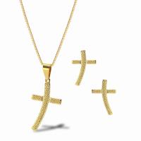 Partículas de acero Conjunto de joya, Pendiente de stud & collar, 18K chapado en oro, 2 piezas & Joyería & para mujer, dorado, 34*19mm,20*13mm, longitud:aproximado 19.69 Inch, Vendido por Set