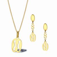 Titanium Steel Jewelry Set Stud Earring & necklace with 1.97inch extender chain 18K gold plated 2 pieces & fashion jewelry & for woman golden 30*16mm 42*9mm Length Approx 17.72 Inch Sold By Set