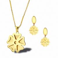 Titanium Steel Jewelry Set Stud Earring & necklace with 1.97inch extender chain 18K gold plated 2 pieces & fashion jewelry & for woman golden 32*24mm 25*15mm Length Approx 17.72 Inch Sold By Set
