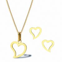 Titanium Steel Jewelry Set Stud Earring & necklace Heart 18K gold plated 2 pieces & fashion jewelry & for woman golden 21*20mm 15*14mm Length Approx 19.69 Inch Sold By Set