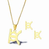 Titanium Steel Jewelry Set, Stud Earring & necklace, with 1.97inch extender chain, 18K gold plated, 2 pieces & fashion jewelry & for woman, golden, 34*22mm,10*9mm, Length:Approx 17.72 Inch, Sold By Set