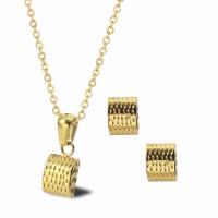 Titanium Steel Jewelry Set, Stud Earring & necklace, with 1.97inch extender chain, 18K gold plated, 2 pieces & fashion jewelry & for woman, golden, 18*7mm,9*7mm, Length:Approx 17.72 Inch, Sold By Set
