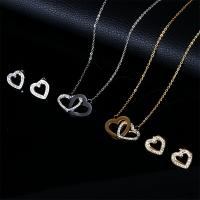 Fashion Stainless Steel Jewelry Sets, Stud Earring & necklace, 304 Stainless Steel, with 1.97inch extender chain, Heart, Vacuum Ion Plating, 2 pieces & fashion jewelry & for woman & with rhinestone, more colors for choice, 18mm,15mm, Length:Approx 17.72 Inch, Sold By Set