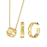 Titanium Steel Jewelry Set, Stud Earring & necklace, polished, 2 pieces & fashion jewelry & for woman, golden, 15mm*11mm,24mm.6mm, Length:Approx 19.69 Inch, Sold By Set