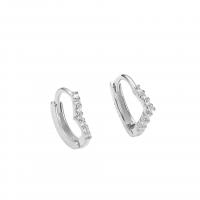 925 Sterling Silver Huggie Hoop Earring Geometrical Pattern plated for woman & with rhinestone & hollow Sold By Pair
