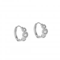 925 Sterling Silver Huggie Hoop Earring Flower plated for woman & with rhinestone & hollow Sold By Pair