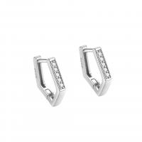 925 Sterling Silver Huggie Hoop Earring, Geometrical Pattern, plated, for woman & with rhinestone & hollow, more colors for choice, 12.80x11.70x1.90mm, Sold By Pair