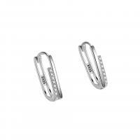 925 Sterling Silver Huggie Hoop Earring Rectangle plated for woman & with rhinestone & hollow Sold By Pair