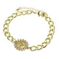 Bracelet cubique en laiton zircon pavent, Placage de couleur d'or, pavé de micro zircon & pour femme, 21x17mm, Longueur:Environ 9.5 pouce, Vendu par PC