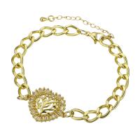 Bracelet cubique en laiton zircon pavent, Placage de couleur d'or, pavé de micro zircon & pour femme & creux, 23x19mm, Longueur:Environ 9.5 pouce, Vendu par PC