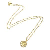 Cubic Zircon Micro Pave Brass Necklace, Flat Round, gold color plated, micro pave cubic zirconia & for woman & hollow, 13x15mm, Length:Approx 18 Inch, Sold By PC