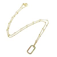 Kubický zirkon Micro vydláždit mosaz náhrdelník, Obdélník, barva pozlacený, micro vydláždit kubické zirkony & pro ženy & dutý, 9x16mm, Délka Cca 17.5 inch, Prodáno By PC