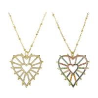 Cubic Zircon Micro Pave Brass Necklace, Heart, gold color plated, micro pave cubic zirconia & for woman & hollow, more colors for choice, 32x35mm, Length:Approx 18 Inch, Sold By PC