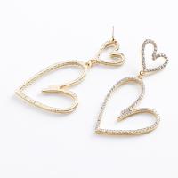 Zinc Alloy Drop Earrings Heart plated fashion jewelry & for woman & with rhinestone nickel lead & cadmium free Sold By Pair