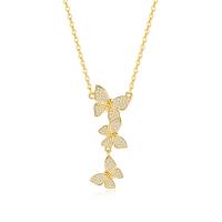 Cubic Zircon Micro Pave Brass Necklace, with stainless steel chain, with 2.36inch extender chain, Butterfly, fashion jewelry & micro pave cubic zirconia & for woman, golden, nickel, lead & cadmium free, 35x14mm, Length:Approx 15.75 Inch, Sold By PC