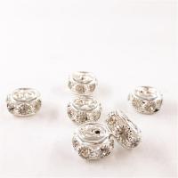 Perles European en alliage de zinc, Placage, DIY & avec strass, argent, 12x6.50x6mm, Vendu par PC