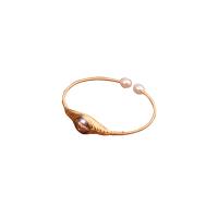 laiton bracelet manchette, avec perle d'eau douce cultivée, Placage de couleur d'or, pour femme, violet, protéger l'environnement, sans nickel, plomb et cadmium, Longueur:7.09 pouce, Vendu par PC