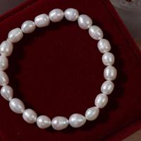 Sötvatten odlade Pearl Bracelet, Freshwater Pearl, Ris, för kvinna, vit, 7mm, Såld Per 7.09 inch Strand