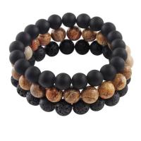 Gemstone Bracelets Lava with Abrazine Stone & Picture Jasper Round 3 pieces & Unisex mixed colors 8mm Length 7.09 Inch Sold By Set