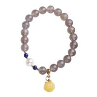 Gemstone Bracelets, Grey Agate, with Lapis Lazuli & Jade Yellow & Freshwater Pearl & Brass, fashion jewelry & for woman, 8mm, Length:Approx 5.51-6.3 Inch, Sold By PC