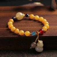 Gemstone Bracelets, Lighter Imperial Jade, with Agate & Brass, Calabash, handmade, fashion jewelry & for woman, 8mm, Length:Approx 5.1-6.3 Inch, Sold By PC