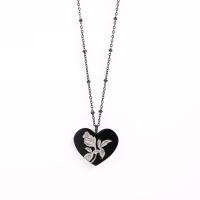 Titanium Steel Necklace, with 1.97inch extender chain, Heart, stoving varnish, fashion jewelry & Unisex & with flower pattern, black, 20*17mm, Length:Approx 17.72 Inch, Sold By PC