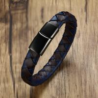 Stainless Steel Jewelry Bracelet, 304 Stainless Steel, with Leather, Vacuum Ion Plating, fashion jewelry & for man, 12mm, Length:Approx 8.27 Inch, Sold By PC