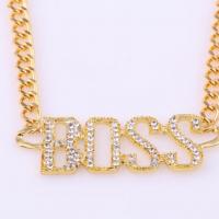 Zinc Alloy Jewelry Necklace with 1.96inch extender chain Alphabet Letter plated Unisex & with rhinestone & hollow nickel lead & cadmium free Length Approx 17.7 Inch Sold By PC