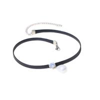 Fashion Choker Necklace, PU Leather, with Plastic Pearl & Tibetan Style, with 2.75inch extender chain, Teardrop, micro pave cubic zirconia & for woman, Length:Approx 13.3 Inch, Sold By PC