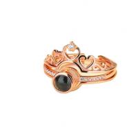 Zink legering Ring Sæt, Zinc Alloy, Crown, forgyldt, 2 stykker & for kvinde & med rhinestone & hule, flere farver til valg, nikkel, bly & cadmium fri, Størrelse:6-8, Solgt af sæt