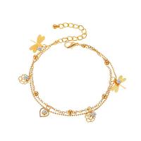 Brass Anklet with 2inch extender chain Rose plated Double Layer & for woman & with rhinestone nickel lead & cadmium free Length Approx 7.8 Inch Sold By PC