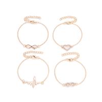 Zinc Alloy Bracelet KC gold color plated 4 pieces & for woman & with rhinestone & hollow nickel lead & cadmium free Length Approx 7 Inch Sold By Set
