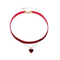 Velveteen Choker Necklace, med Zinc Alloy, med 3.15inch extender kæde, Heart, guldfarve belagt, Dobbelt lag & oval kæde & for kvinde, flere farver til valg, Længde Ca. 12.5 inch, Solgt af PC