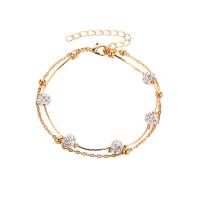 Brass Anklet plated Double Layer & for woman & with rhinestone nickel lead & cadmium free Length Approx 9.8 Inch Sold By PC
